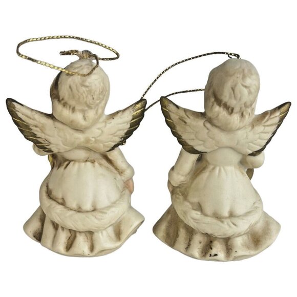 6 Homco Angel Tree Ornaments Complete Set Bisque Porcelain Made in Taiwan VTG - Picture 5 of 10